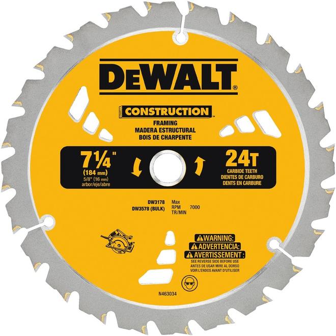 DEWALT Construction 7-1/4-in 24-Tooth Dry Segmented Carbide Tooth Circular Saw Blade