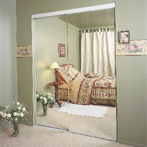 Colonial Elegance Bevelled Edge 72-in x 80-1/2-in Frameless Mirror Sliding Door with Bottom Roll System