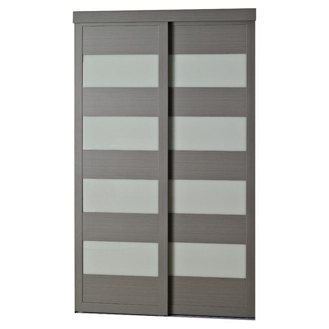 Colonial Elegance 36-in x 80 1/2-in Steel Grey Indoor Sliding Door with 4-Lite Frosted Glass