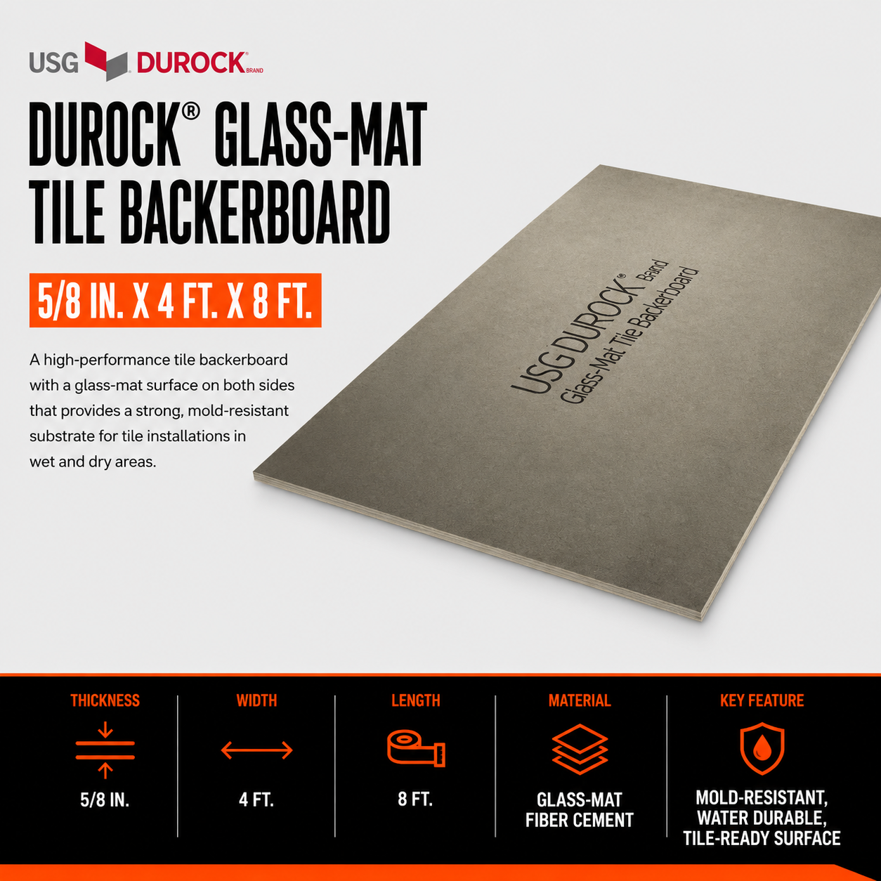 5/8 in. x 4 ft. x 8 ft. Durock Glass-Mat Tile Backerboard