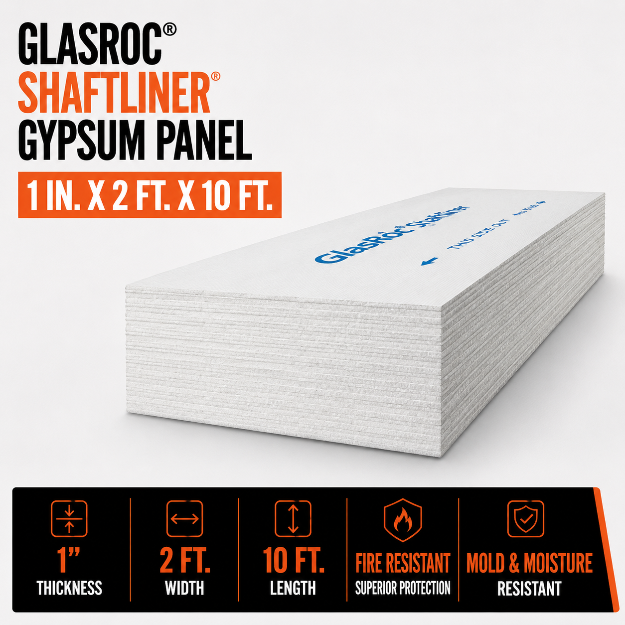 1 in x 2 ft x 10 ft GlasRoc Shaftliner Gypsum Panel