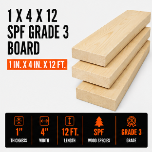 1-in x 4-in x 12-ft SPF Grade 3