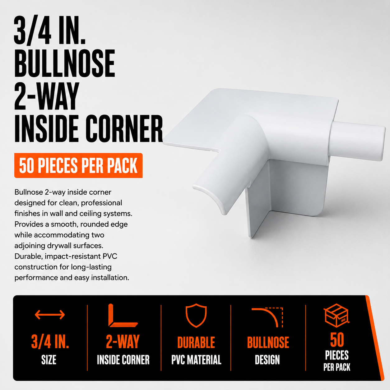 3/4 in. Bullnose 2-Way Inside Corner (50 Pieces Per Pack)