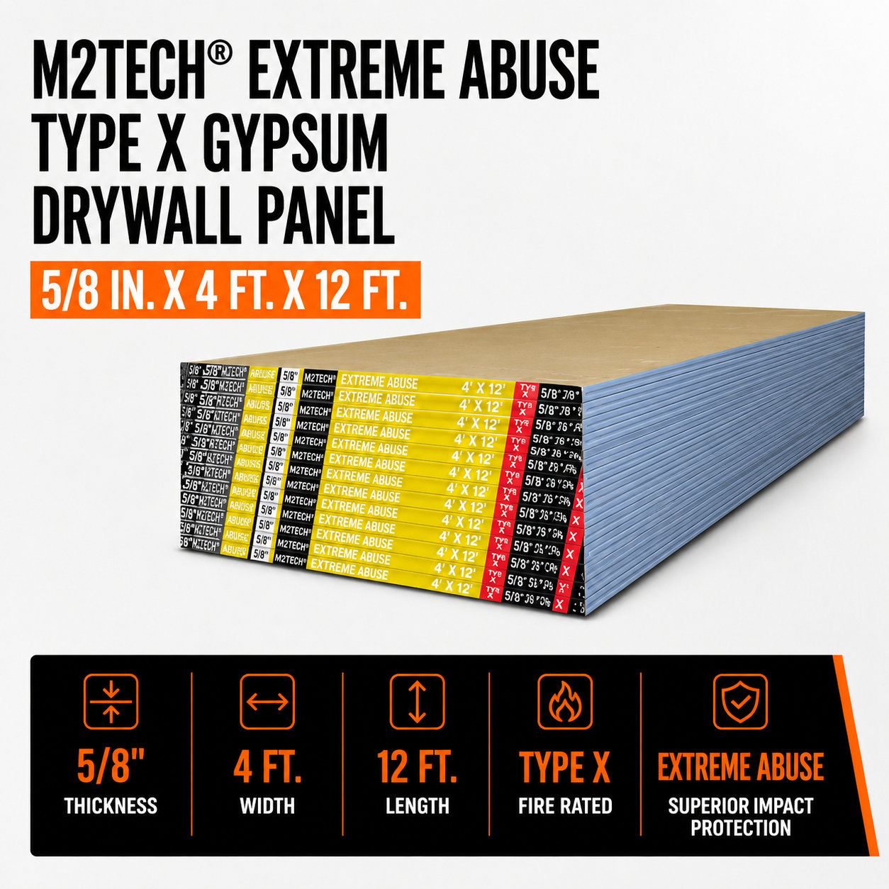 5/8 in. x 4 ft. x 12 ft. M2Tech® EXTREME ABUSE Type X Gypsum Drywall Panel