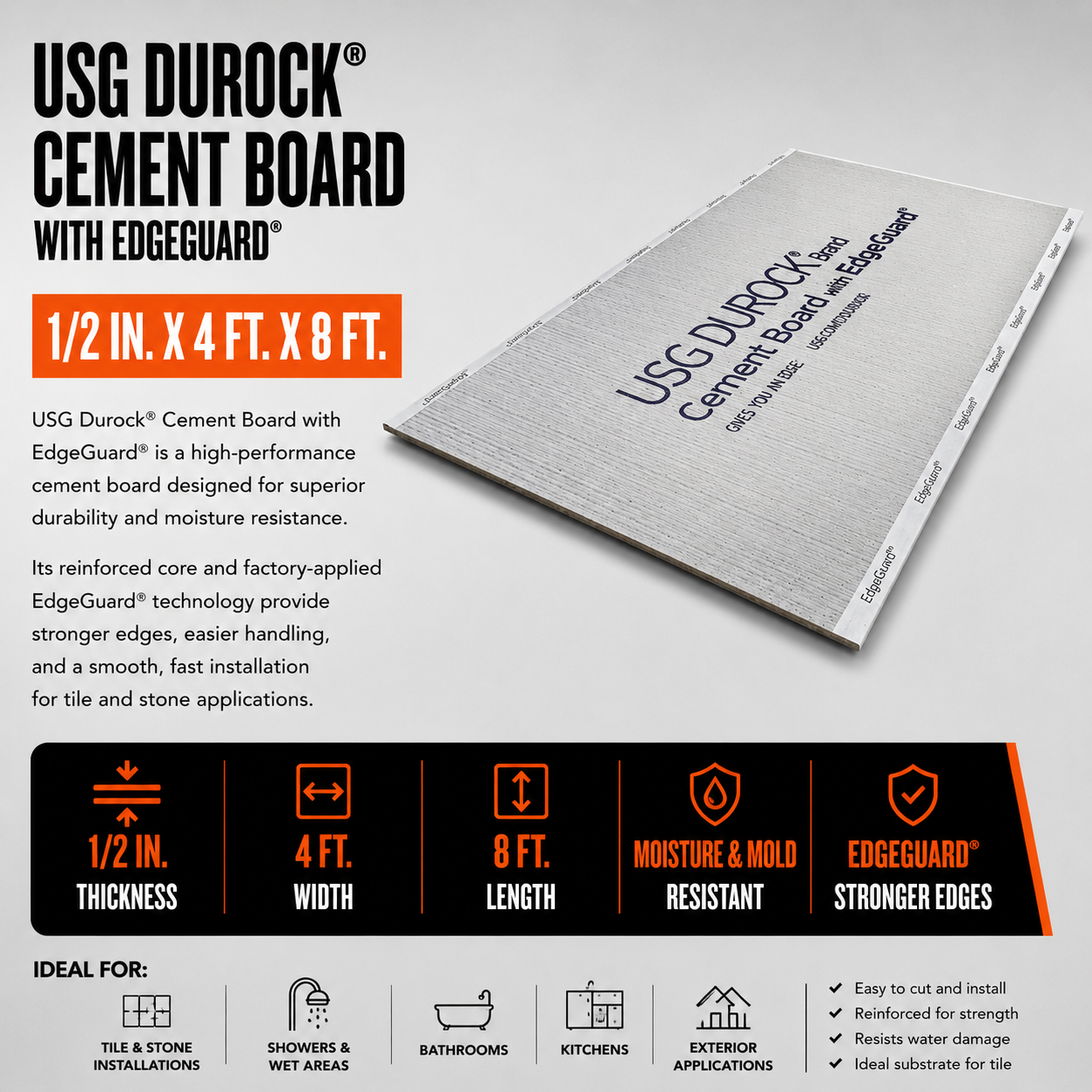 1/2 in. x 4 ft. x 8 ft. Durock® Cement Board with EdgeGuard