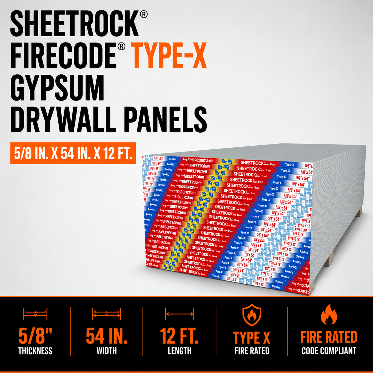 5-8 in x 54 in x 12 ft Sheetrock Firecode Type-X Gypsum Drywall Panels
