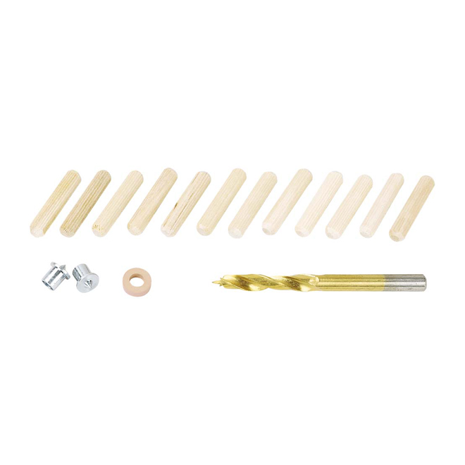 Wolfcraft Wood Doweling Kit - 5/16-in - 12 Dowel Pins - Rubber Depth Stop - 2 Metal Centers - Drill Bit
