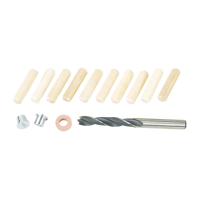 Wolfcraft 14-Piece Wood Doweling Drill Kit - 3/8-in Dia - Spur Point Bit - 2 Dowel Markers - 1 Depth Stop - 10 Dowel Peg