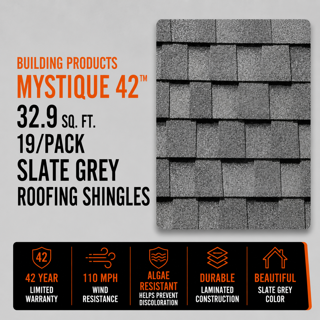 Building Products Mystique 42 32.9-sq. ft. 19/Pack Slate Grey Roofing Shingles