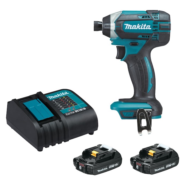 Makita 1/4-in 18 v LXT Lithium-Ion Impact Driver w/ 2 batteries and charger - Teal