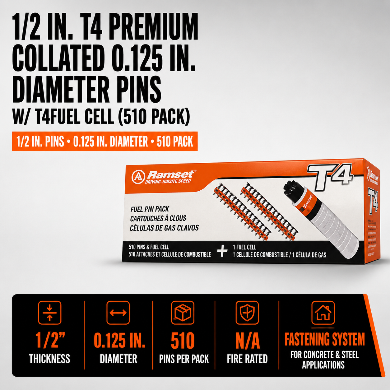 1/2 in. T4 Premium Collated 0.125 in. Diameter Pins w/ T4Fuel Cell (510 Pack)