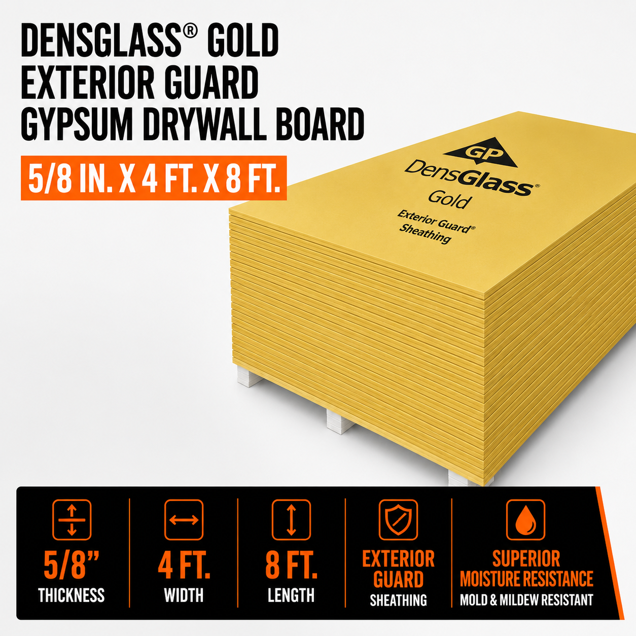 5/8 in. x 4 ft. x 8 ft. DensGlass® Gold Exterior Guard Gypsum Drywall Board