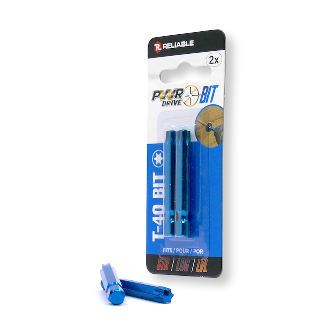 Reliable PWR DRIVE T-40 Bits for Impact Drivers - Blue Zinc - Pack of 2
