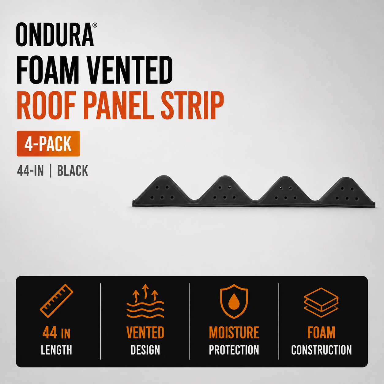 Ondura 4-Pack Foam Vented Roof Panel Strip - 44-in - Black