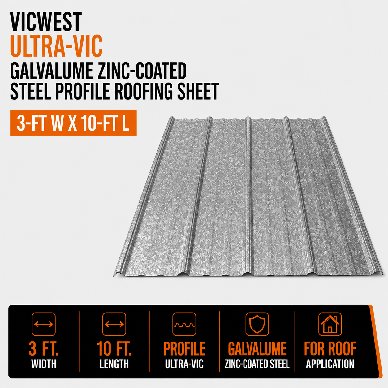Vicwest Ultra-Vic 3-ft W x 10-ft L Galvalume Zinc-Coated Steel Profile Roofing Sheet