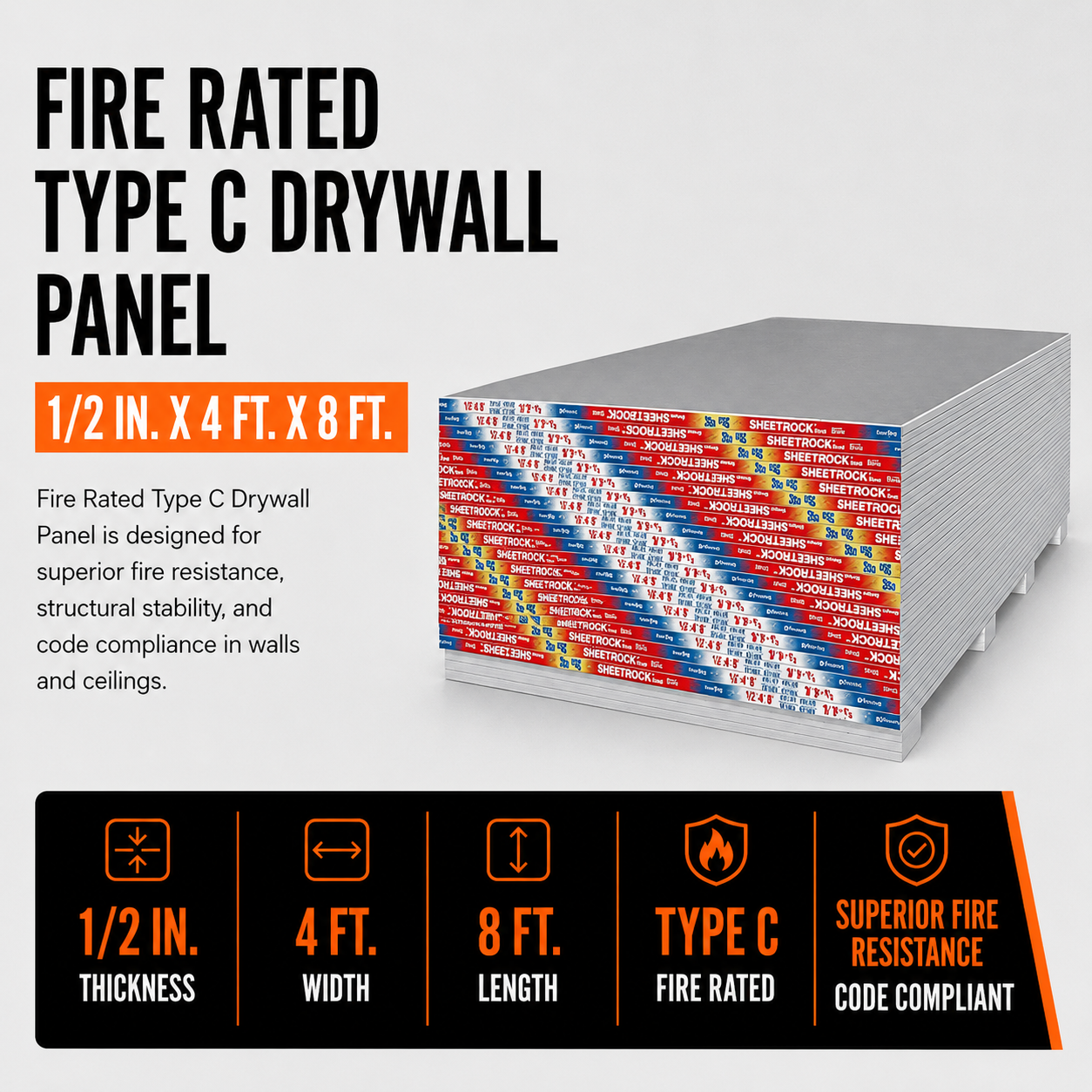 1-2 in x 4 ft x 8 ft Fire Rated Type C Drywall Panel