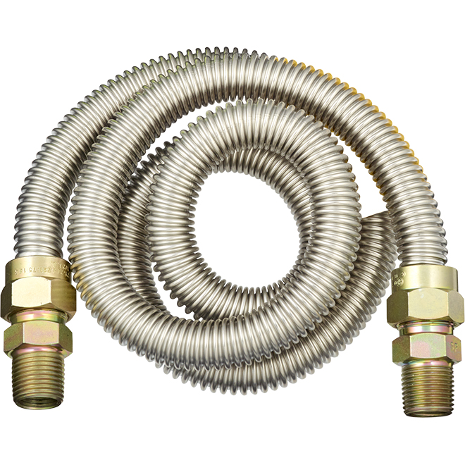 Waterline Gas Appliance Connector Kit - Stainless Steel - Flexible - 1/2-in MIP x 1/2-in MIP x 48-in L