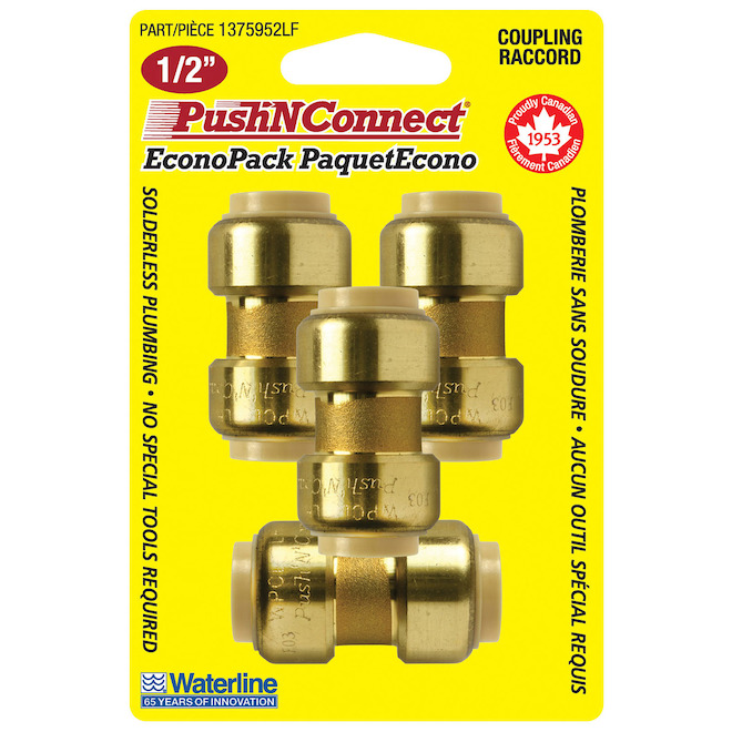 Pack of 4 Waterline PushNConnect 1/2-in Brass Couplings