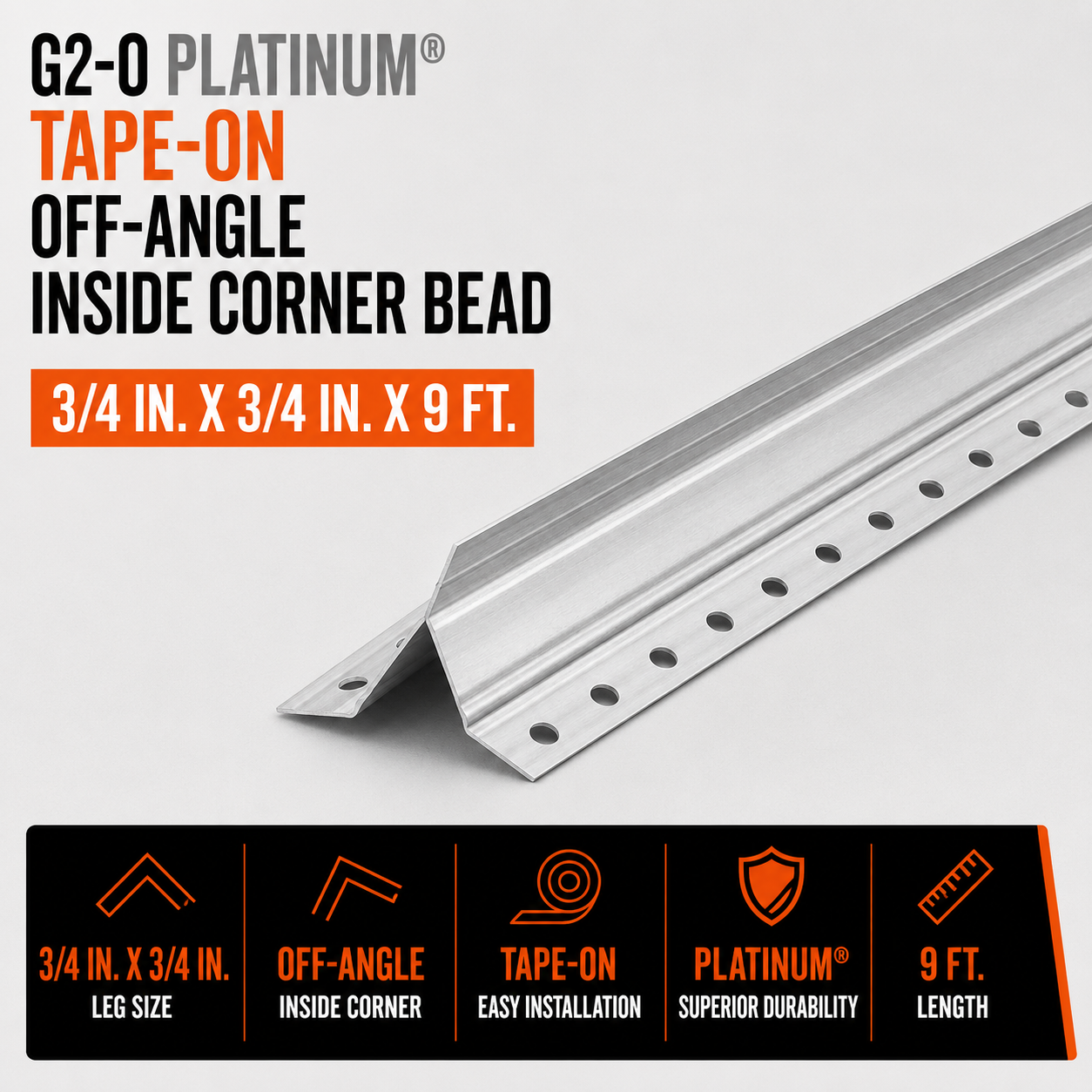 0.75 in x 0.75 in x 9 ft G2-O Platinum Tape-On Off-Angle Inside Corner Bead