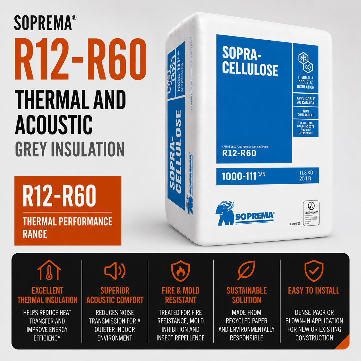 Soprema R12-R60 Thermal and Acoustic Grey Insulation
