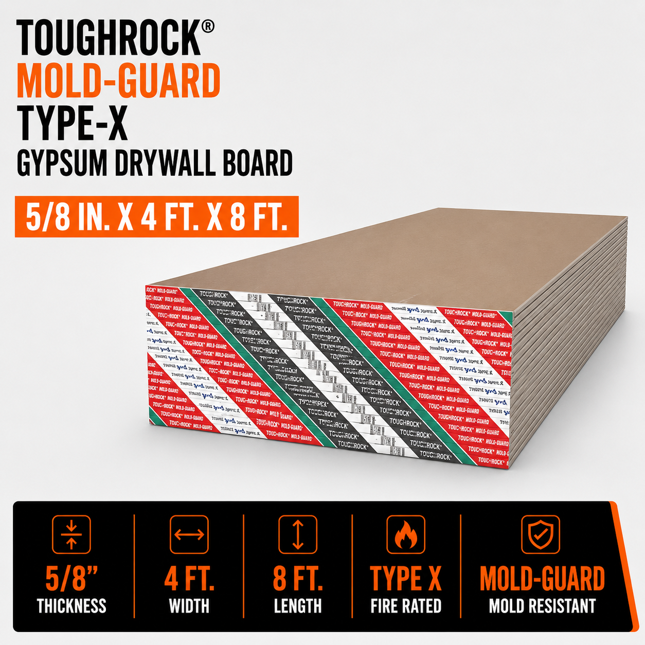 5-8 in x 4 ft x 8 ft ToughRock Mold-Guard Type-X Gypsum Drywall Board