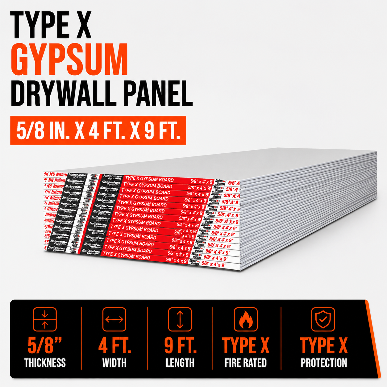 5-8 in x 4 ft x 9 ft TYPE X Gypsum Drywall Panel