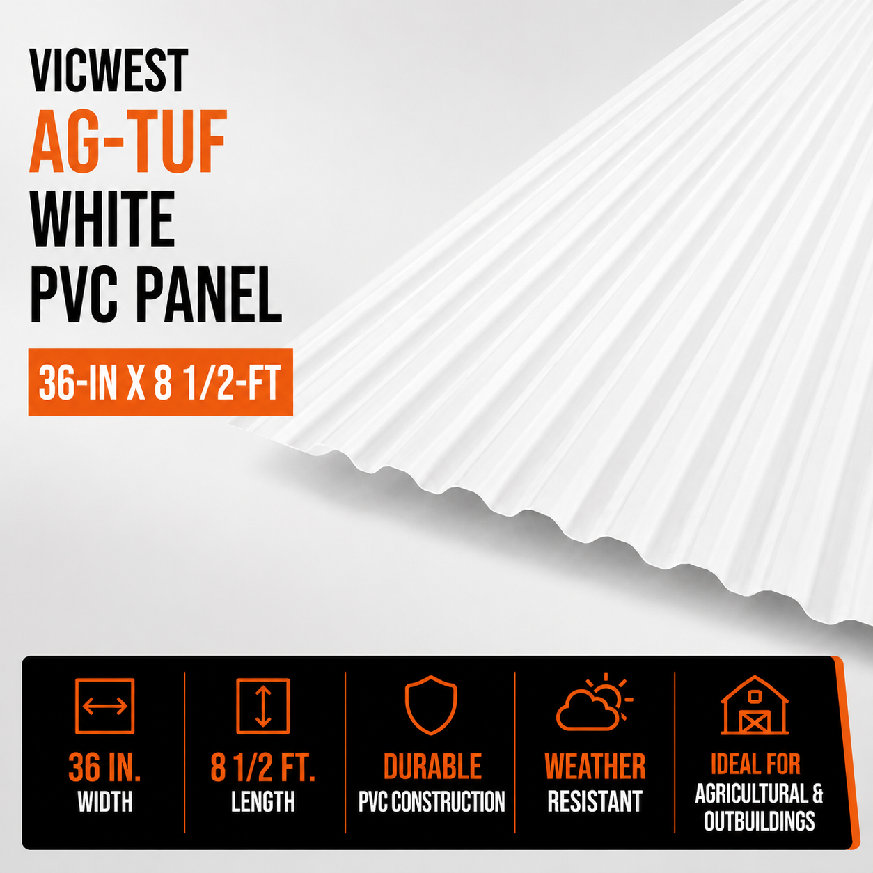 Vicwest Ag-Tuf 36-in x 8 1-2-ft White PVC Panel