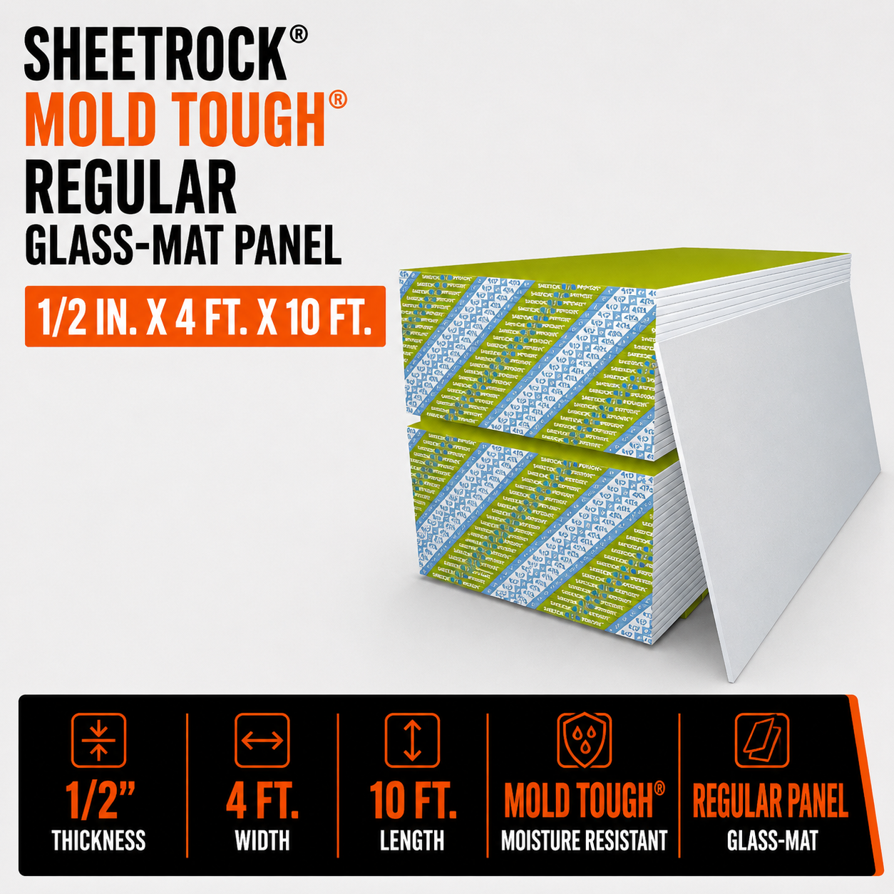 1-2 in x 4 ft x 10 ft Sheetrock Mold Tough Regular Glass-Mat Panel (40 sq ft)