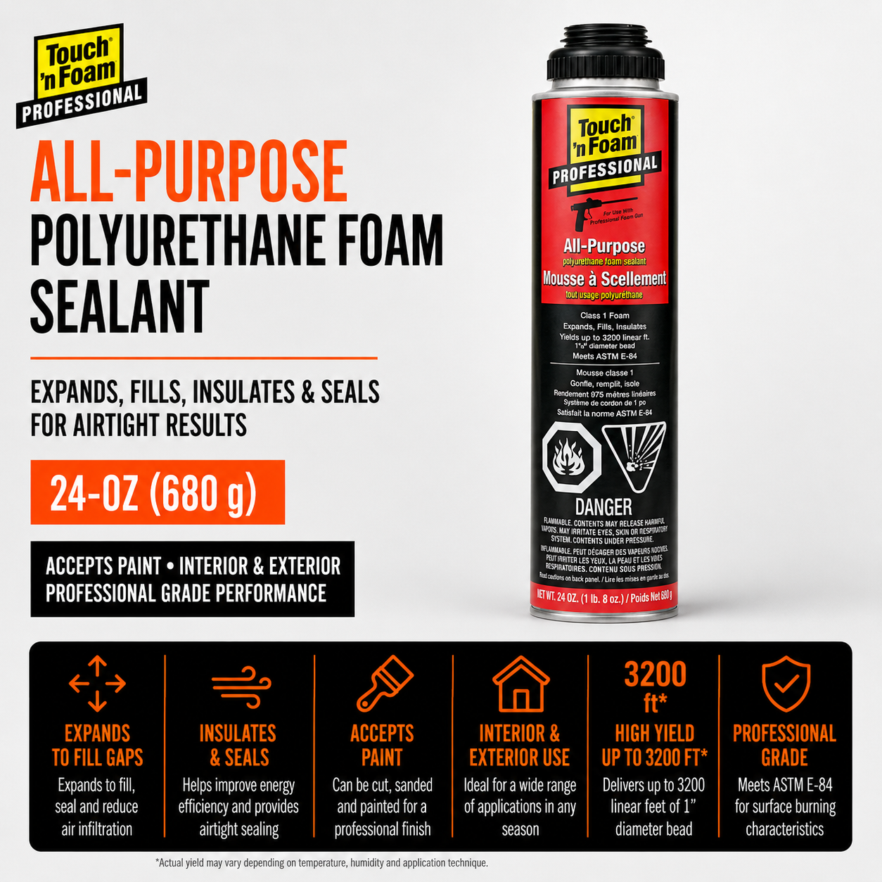 DAP Touch 'n Foam Sealant - Polyurethane - 24-oz - Up to 3200-lft - White