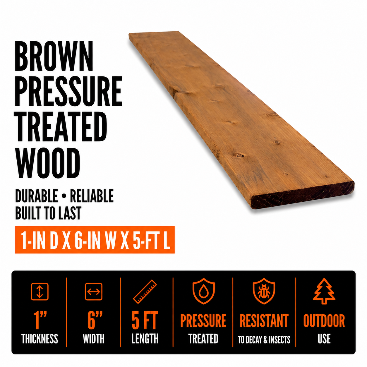1-in x 6-in x 5-ft Brown Pressure Treated Wood