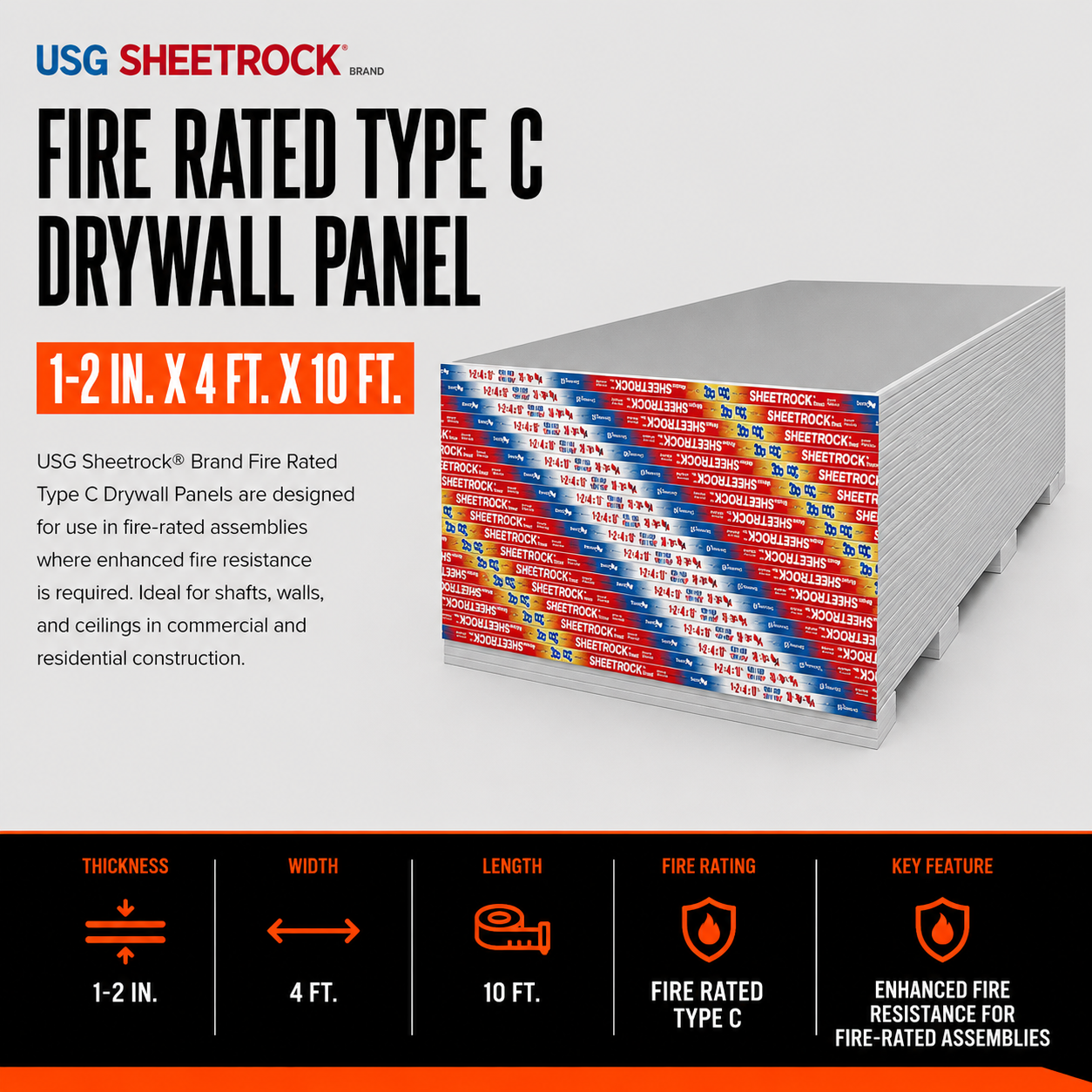 1/2 in. x 4 ft. x 10 ft. Fire Rated Type C Drywall Panel