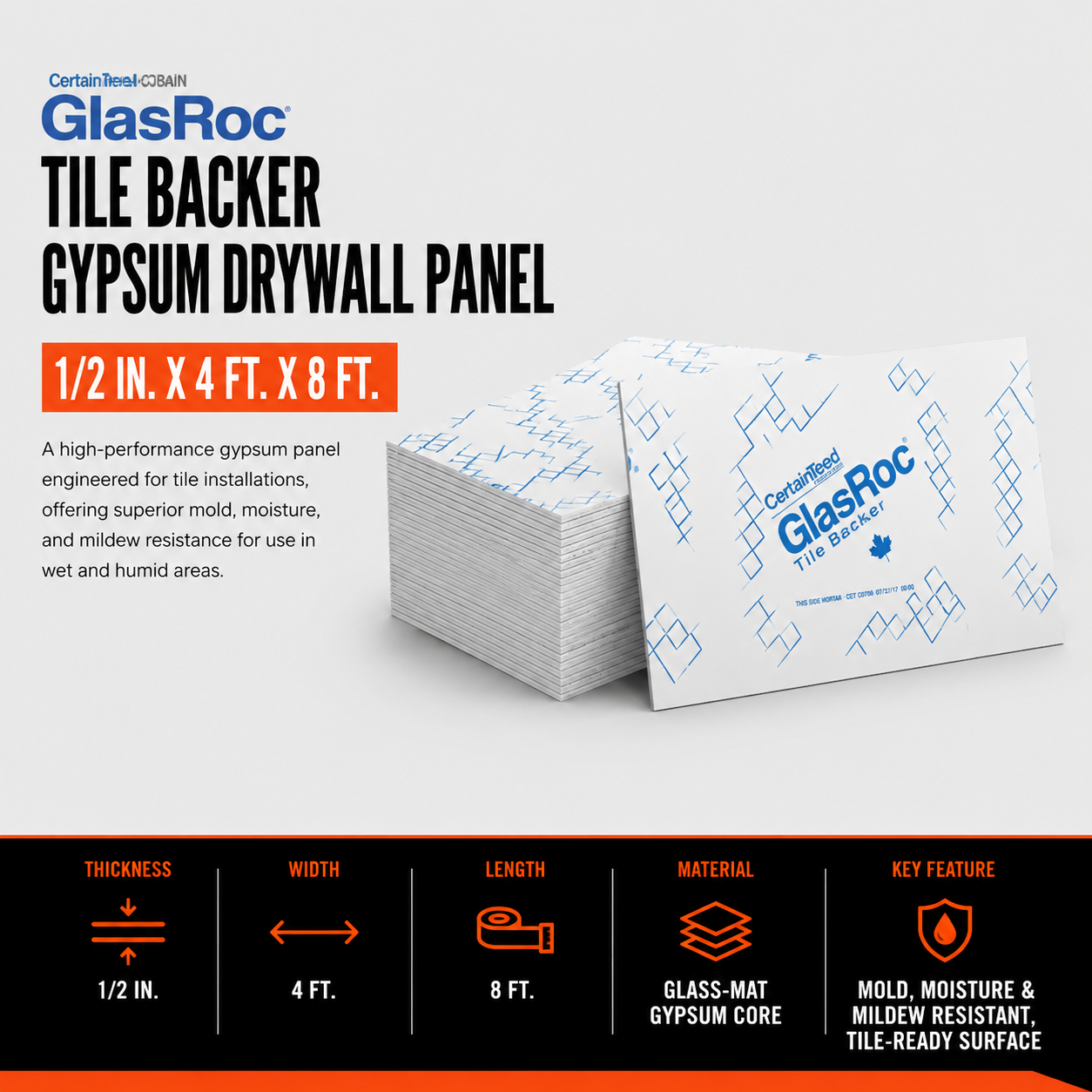 1/2 in. x 4 ft. x 8 ft. PermaBASE® Cement Backer Board