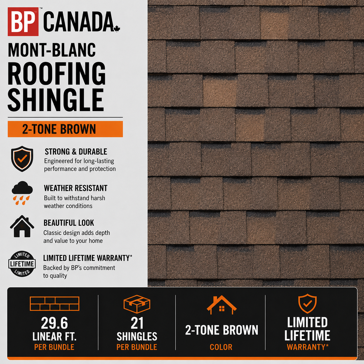 BP Canada Mont-Blanc Roofing Shingle in 2-Tone Brown Fiberglass - 29.6 linear ft