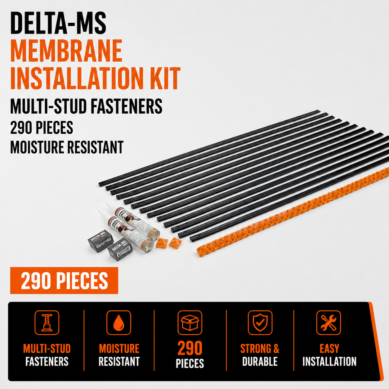 Delta-MS Membrane Installation Kit - Multi-Stud Fasteners - 290 Pieces - Moisture Resistant