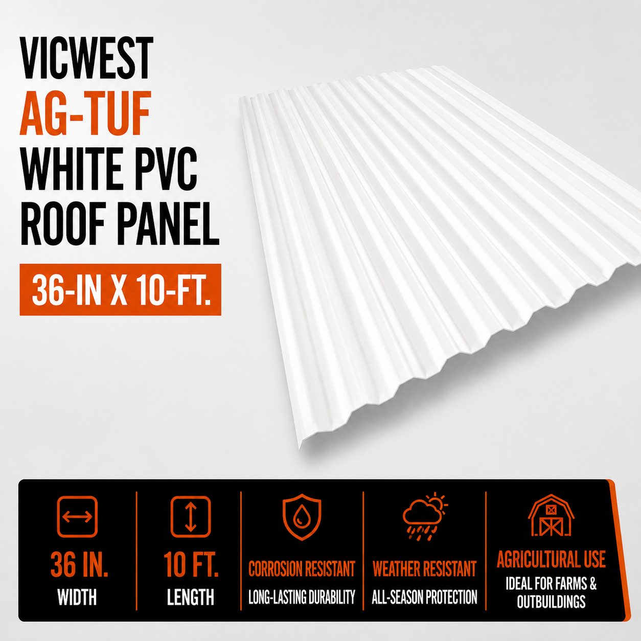 Vicwest Ag-Tuf 36-in x 10-ft White PVC Roof Panel