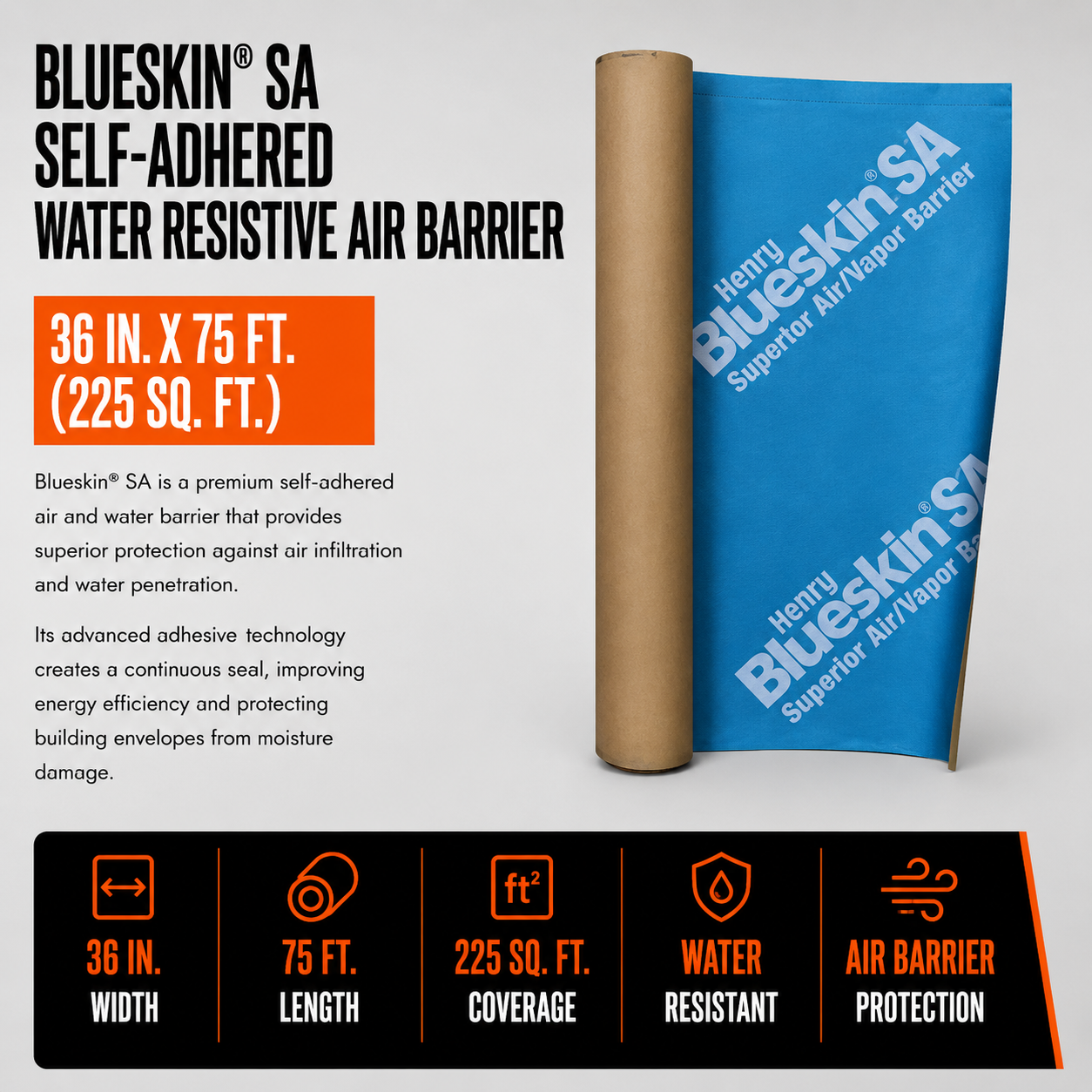 36 in. x 75 ft. Roll Blueskin® SA Self-Adhered Water Resistive Air Barrier