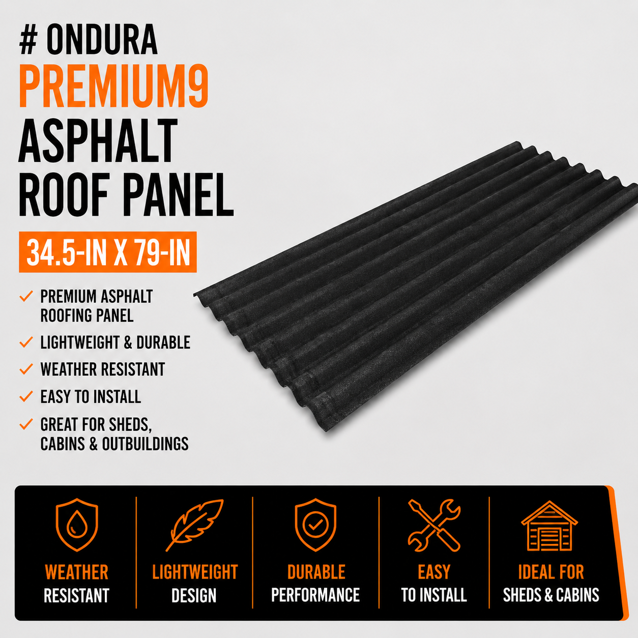 Ondura Premium9 - 34.5-in x 79-in Black Asphalt Roof Panel