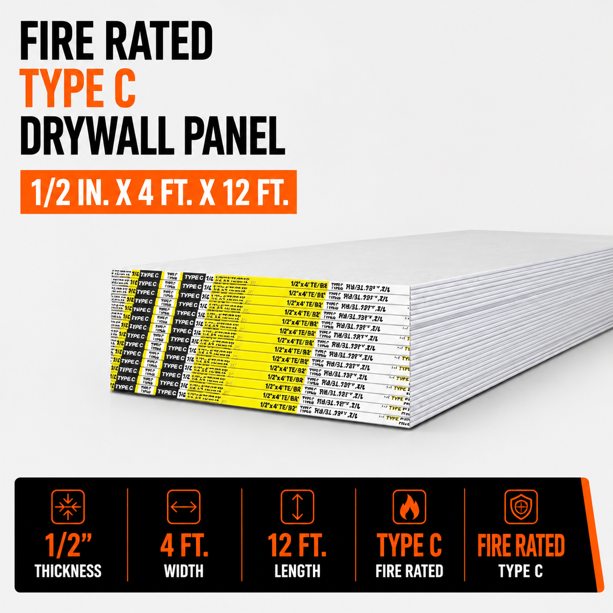 1-2 in x 4 ft x 12 ft Fire Rated Type C Drywall Panels