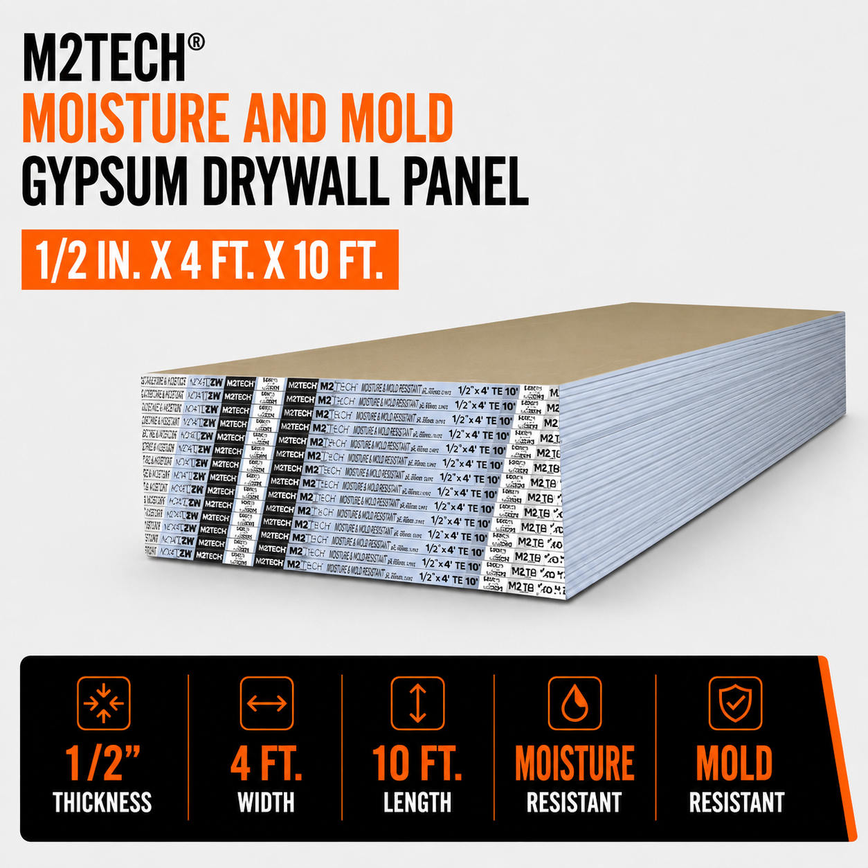 1-2 in x 4 ft x 10 ft M2Tech Moisture and Mold Gypsum Drywall Panel