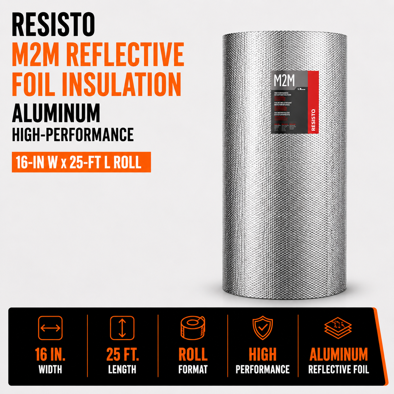 Resisto M2M Reflective Foil Insulation - Aluminum - 16-in W x 25-ft L Roll - High-Performance
