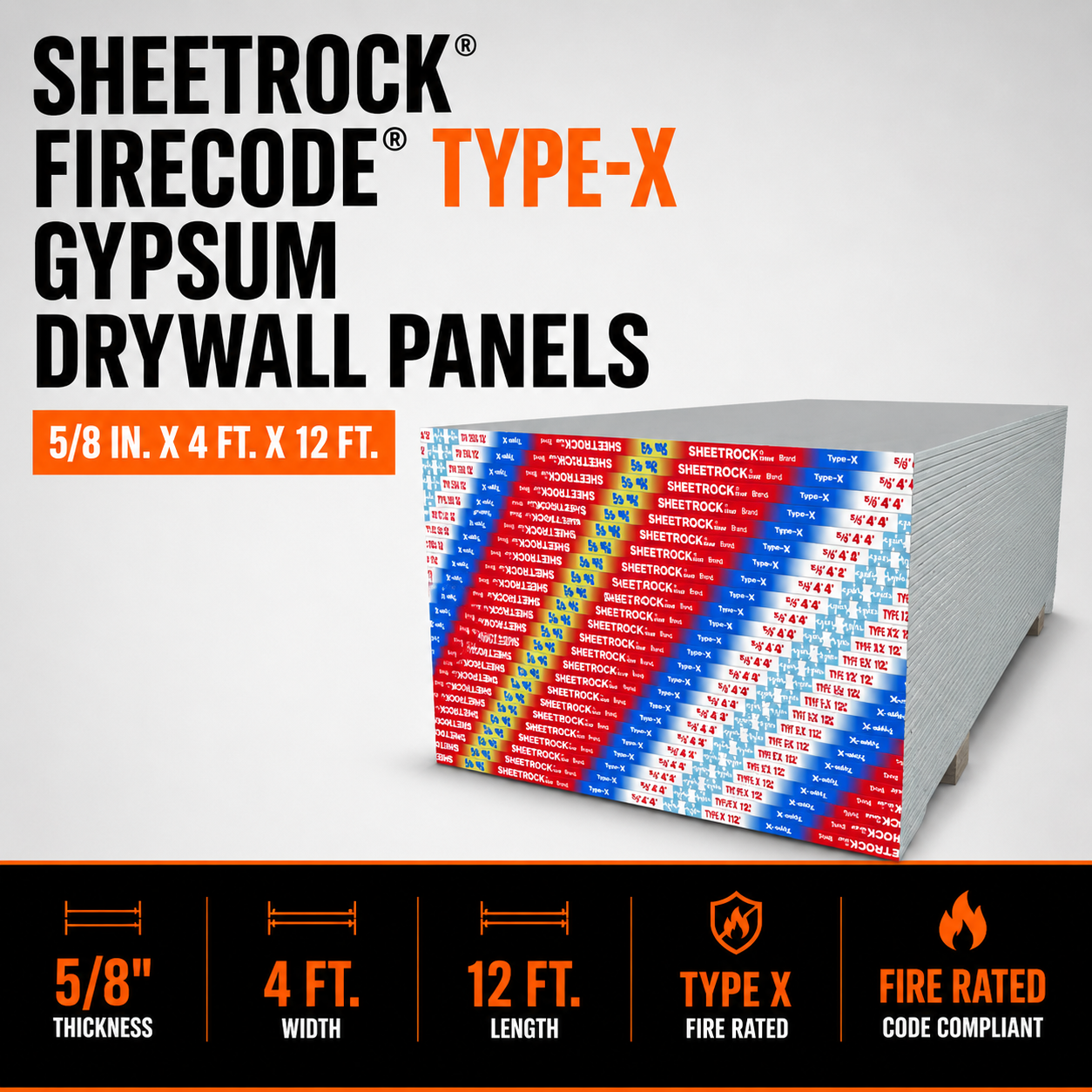 5-8 in x 4 ft x 12 ft Sheetrock Firecode Type-X Gypsum Drywall Panels