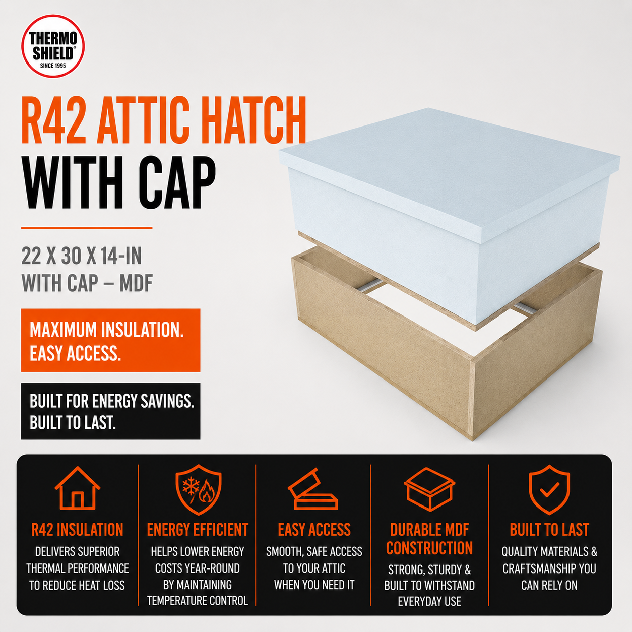 ThermoShield R42 Attic Hatch 22 x 30 x 14-in with Cap - MDF