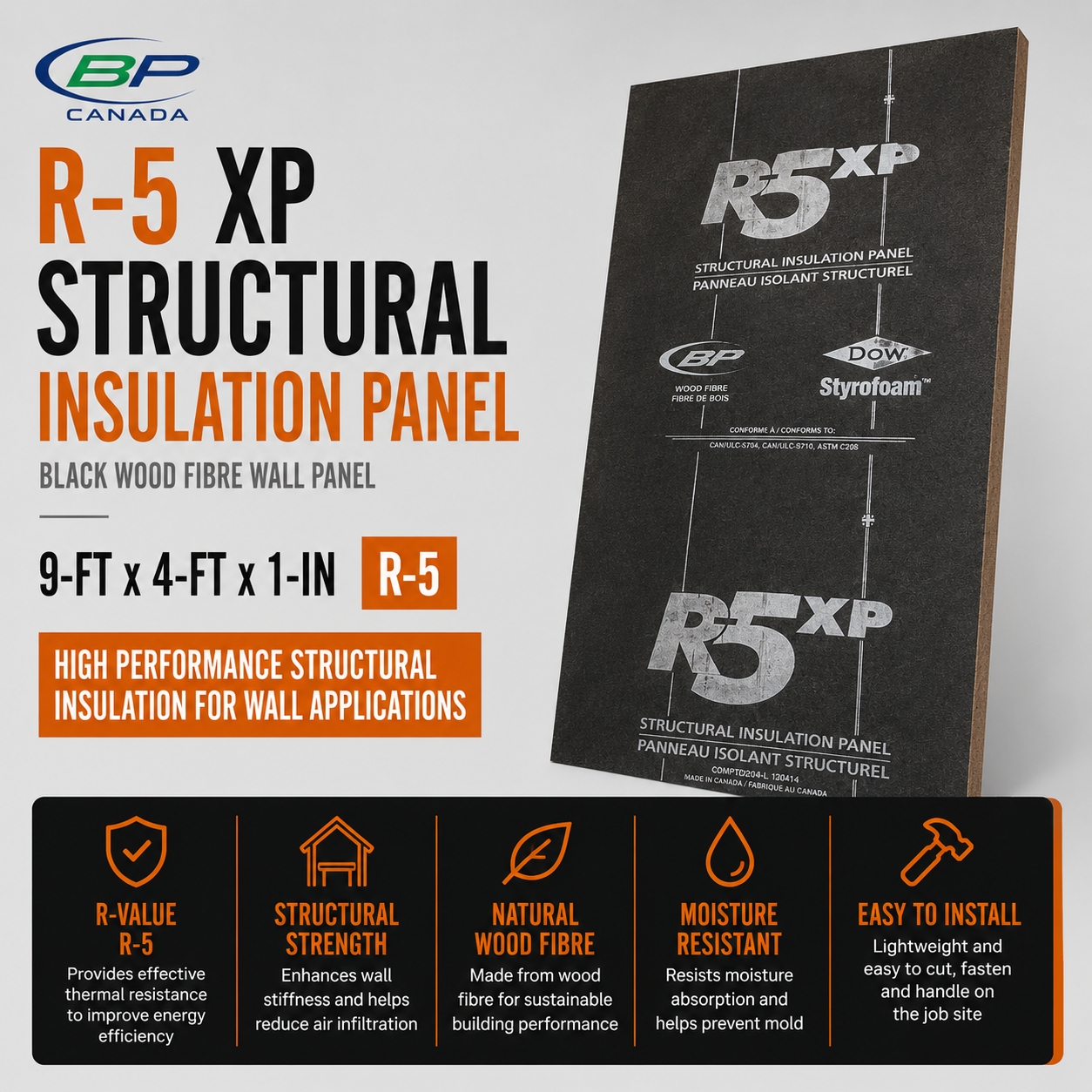 BP Canada 9-ft x 4-ft x 1-in R-5 XP Structural Insulation Black Wood Fibre Wall Panel