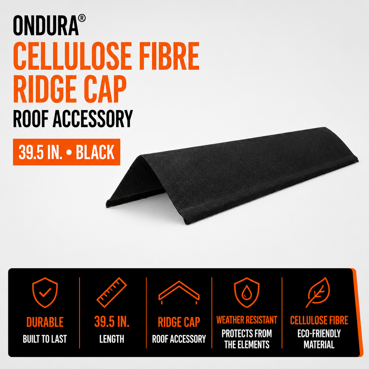 Ondura Cellulose Fibre Ridge Cap - 39.5-in - Black
