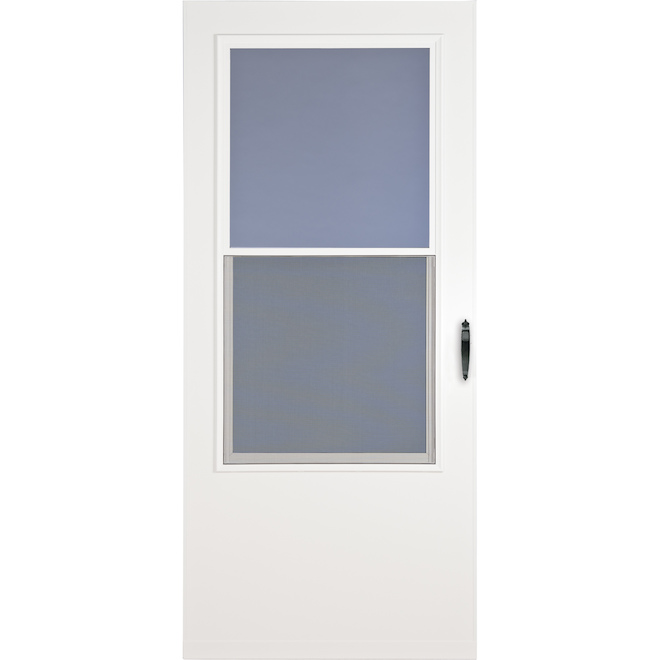 LARSON Bismarck Half-Screen Storm Door - Mid-View Tempered Glass Standard - 31.75-in x 79.875-in - Aluminum White