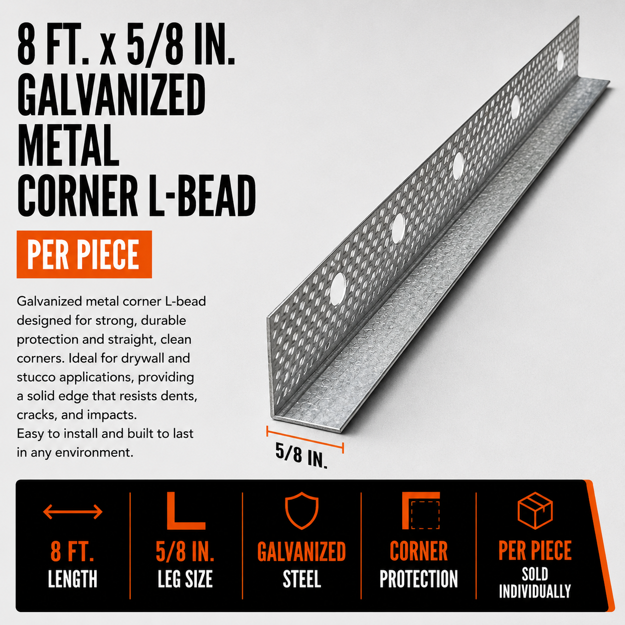 8 ft. x 5/8 in. Galvanized Metal Corner L-Bead (Per Piece)