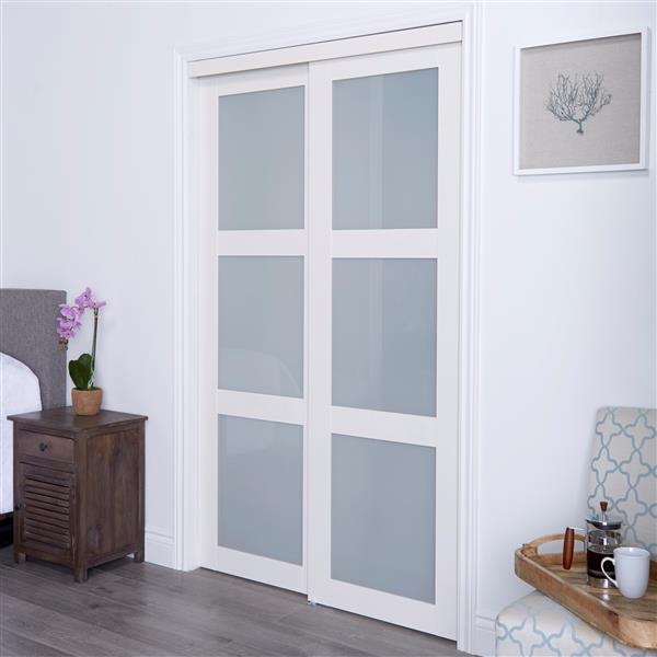 ReliaBilt Renin 48-in x 80-in Sliding Closet Door MDF White Frosted Glass
