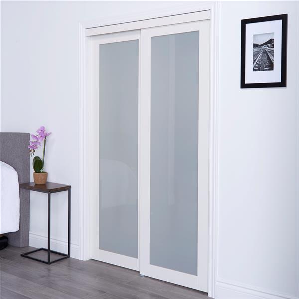 72-in x 80-in Off-White Frosted Glass Sliding Closet Door