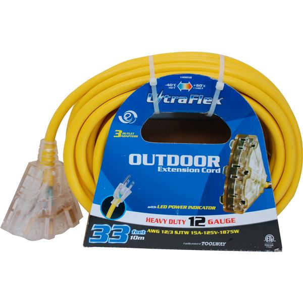 Toolway UltraFlex Extension Cord - 3 Outlets - 125 Volts