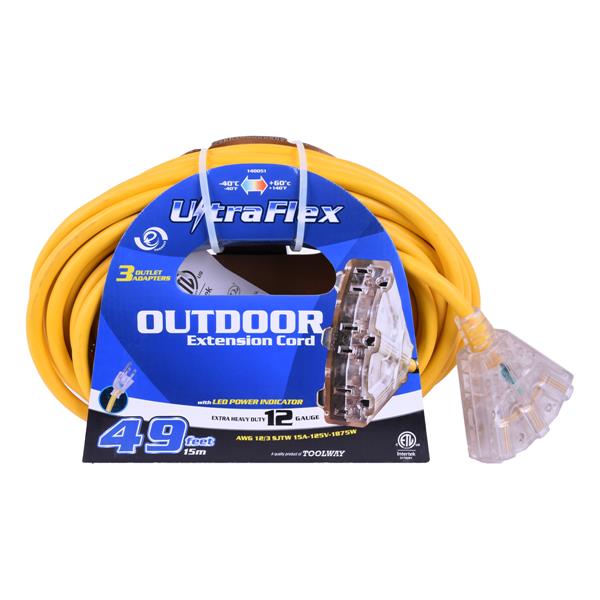 Toolway UlltraFlex Extension Cord - 3 Outlets - 125 Volts - Yellow